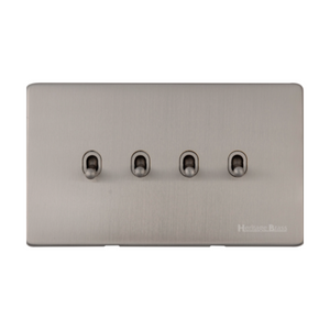 Vintage Range Satin Nickel Switches & Sockets, X05 - 4 Gang Stockholm Toggle by Heritage Brass By M-Marcus