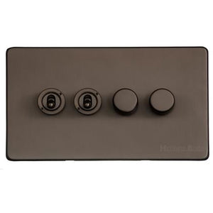 Vintage Range Matt Bronze Switches & Sockets, X09 - 4G Mixed Toggle Dimmer Switch 2xToggle 2xTED by Heritage Brass By M-Marcus