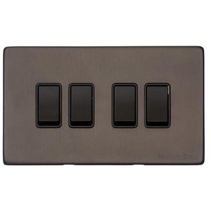 Vintage Range Matt Bronze Switches & Sockets, X09 - 4 Gang Rocker Switch by Heritage Brass By M-Marcus