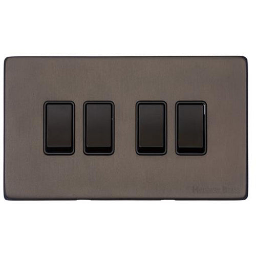 Vintage Range Matt Bronze Switches & Sockets, X09 - 4 Gang Rocker Switch by Heritage Brass By M-Marcus