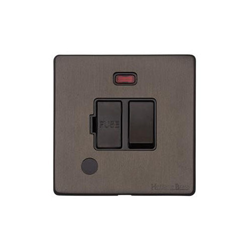 Vintage Range Matt Bronze Switches & Sockets, X09 - Switched Spur with Neon + Cord (13 Amp) by Heritage Brass By M-Marcus