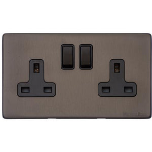 Vintage Range Matt Bronze Switches & Sockets, X09 - Double Socket (13 Amp) by Heritage Brass By M-Marcus