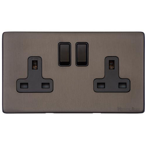 Vintage Range Matt Bronze Switches & Sockets, X09 - Double Socket (13 Amp) by Heritage Brass By M-Marcus