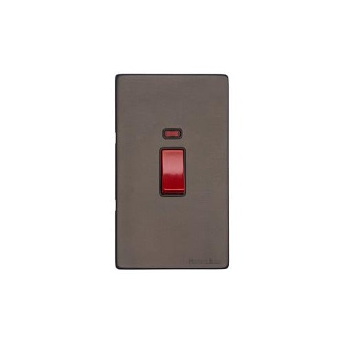Vintage Range Matt Bronze Switches & Sockets, X09 - 45A DP Cooker Switch with Neon (tall plate) by Heritage Brass By M-Marcus