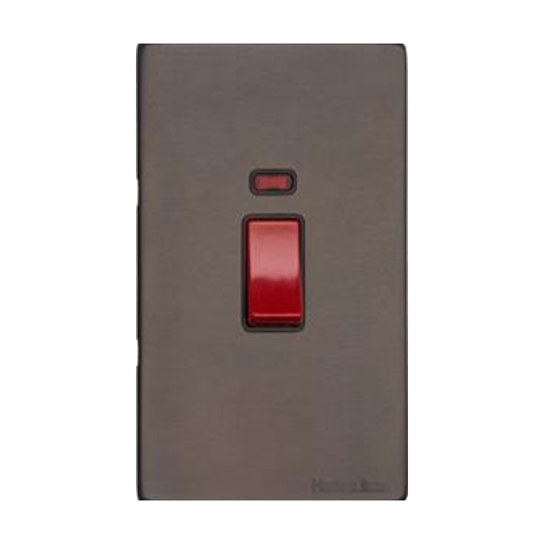 Vintage Range Matt Bronze Switches & Sockets, X09 - 45A DP Cooker Switch with Neon (tall plate) by Heritage Brass By M-Marcus