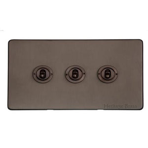 Vintage Range Matt Bronze Switches & Sockets, X09 - 3 Gang Toggle Switch by Heritage Brass By M-Marcus