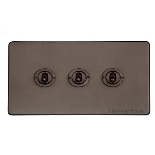 Vintage Range Matt Bronze Switches & Sockets, X09 - 3 Gang Toggle Switch by Heritage Brass By M-Marcus