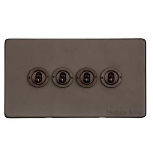 Vintage Range Matt Bronze Switches & Sockets, X09 - 4 Gang Toggle Switch by Heritage Brass By M-Marcus