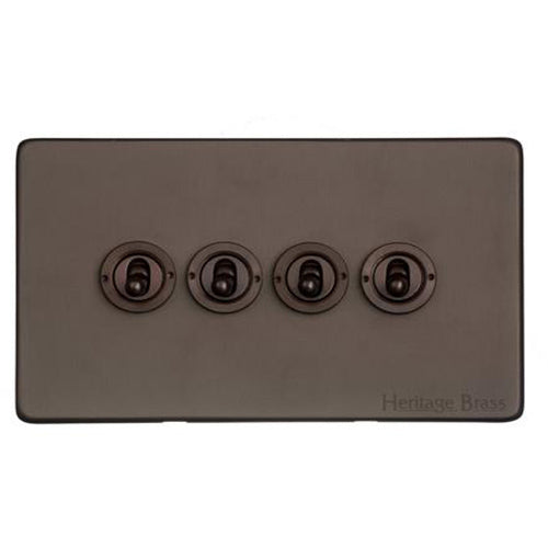 Vintage Range Matt Bronze Switches & Sockets, X09 - 4 Gang Toggle Switch by Heritage Brass By M-Marcus