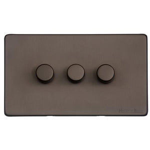 Vintage Range Matt Bronze Switches & Sockets, X09 - 3 Gang Dimmer 250 watts (Compatible with halogen/ incandescent bulbs) by Heritage Brass By M-Marcus