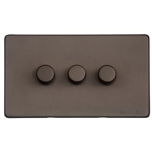 Vintage Range Matt Bronze Switches & Sockets, X09 - 3 Gang Dimmer 400 watts (Compatible with halogen/ incandescent bulbs) by Heritage Brass By M-Marcus