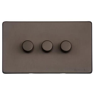 Vintage Range Matt Bronze Switches & Sockets, X09 - 3 Gang TED Dimmer (Compatible with LED Lamps) by Heritage Brass By M-Marcus
