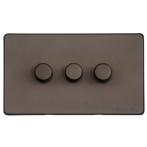 Vintage Range Matt Bronze Switches & Sockets, X09 - 3 Gang TED Dimmer (Compatible with LED Lamps) by Heritage Brass By M-Marcus