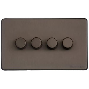 Vintage Range Matt Bronze Switches & Sockets, X09 - 4 Gang TED Dimmer (Compatible with LED Lamps) by Heritage Brass By M-Marcus