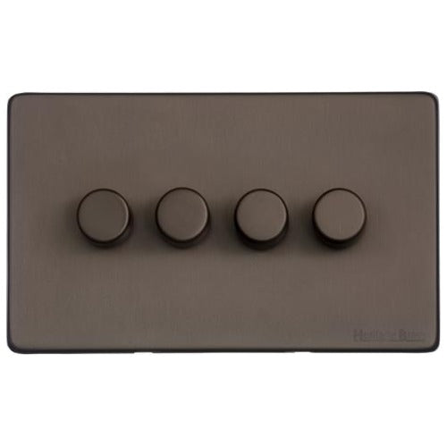 Vintage Range Matt Bronze Switches & Sockets, X09 - 4 Gang Dimmer 400 watts(Compatible with halogen/ incandescent bulbs) by Heritage Brass By M-Marcus
