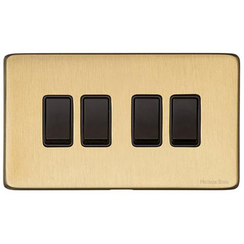 Vintage Range Satin Brass Switches & Sockets, X44 - 4 Gang Rocker Switch by Heritage Brass By M-Marcus