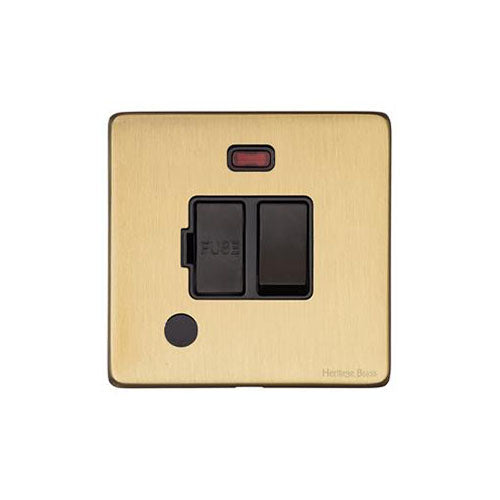 Vintage Range Satin Brass Switches & Sockets, X44 - Switched Spur with Neon + Cord (13 Amp) by Heritage Brass By M-Marcus