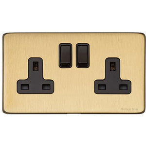 Vintage Range Satin Brass Switches & Sockets, X44 - Double Socket (13 Amp) by Heritage Brass By M-Marcus
