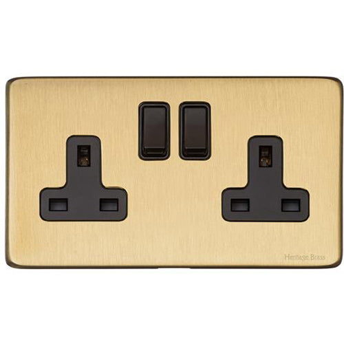 Vintage Range Satin Brass Switches & Sockets, X44 - Double Socket (13 Amp) by Heritage Brass By M-Marcus