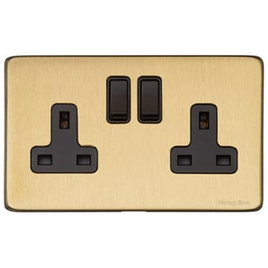 Vintage Range Satin Brass Switches & Sockets, X44 - Double Socket (13 Amp) by Heritage Brass By M-Marcus