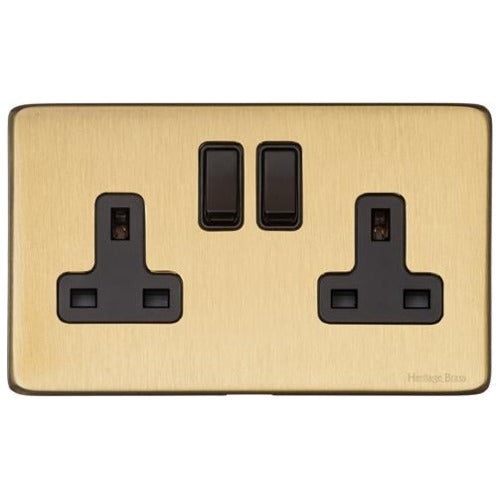 Vintage Range Satin Brass Switches & Sockets, X44 - Double Socket (13 Amp) by Heritage Brass By M-Marcus