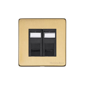Vintage Range Satin Brass Switches & Sockets, X44 - 2 Gang RJ45 by Heritage Brass By M-Marcus