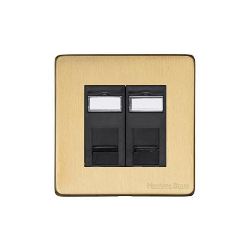 Vintage Range Satin Brass Switches & Sockets, X44 - 2 Gang RJ45 by Heritage Brass By M-Marcus