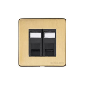 Vintage Range Satin Brass Switches & Sockets, X44 - 2 Gang RJ45 by Heritage Brass By M-Marcus