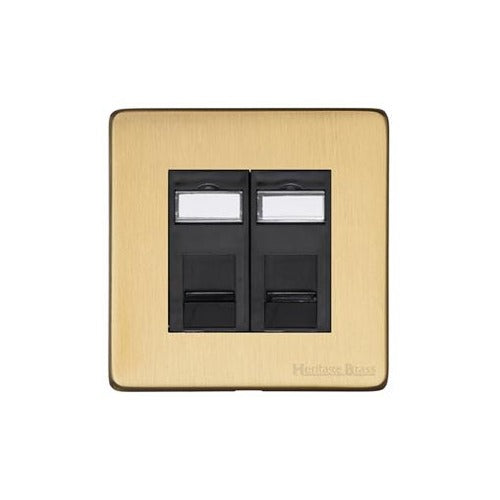 Vintage Range Satin Brass Switches & Sockets, X44 - 2 Gang RJ45 by Heritage Brass By M-Marcus