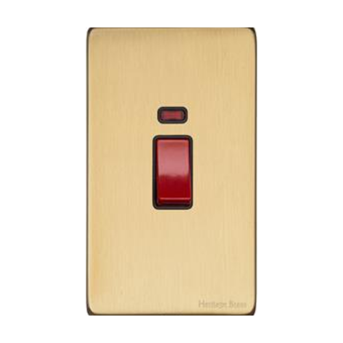 Vintage Range Satin Brass Switches & Sockets, X44 - 45A DP Cooker Switch with Neon (tall plate) by Heritage Brass By M-Marcus