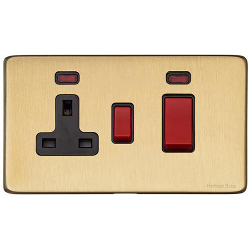 Vintage Range Satin Brass Switches & Sockets, X44 - 45A Cooker Unit + 13A Socket by Heritage Brass By M-Marcus