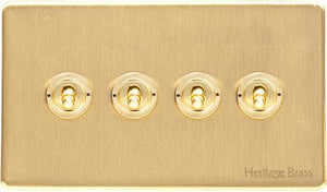 Heritage Brass Electrical, Vintage Range - Satin Brass - 4 Gang Dolly Switch, 4 Gang Dolly Switch, 20 Amp 2 Way Dolly Switches, 4 Gang Dolly Switch