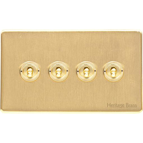 Vintage Range Satin Brass Switches & Sockets, X44 - 4 Gang Toggle Switch by Heritage Brass By M-Marcus