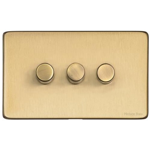Vintage Range Satin Brass Switches & Sockets, X44 - 3G Multi Location Secondary Dimmer by Heritage Brass By M-Marcus