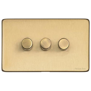Vintage Range Satin Brass Switches & Sockets, X44 - 3G Multi Location Primary Dimmer by Heritage Brass By M-Marcus