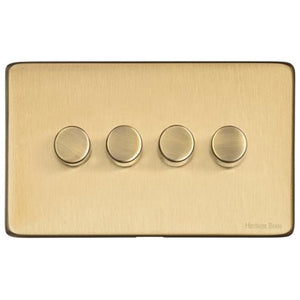 Vintage Range Satin Brass Switches & Sockets, X44 - 4 Gang TED Dimmer (Compatible with LED Lamps) by Heritage Brass By M-Marcus