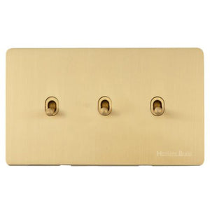 Vintage Range Satin Brass Switches & Sockets, X44 - 3 Gang Stockholm Toggle by Heritage Brass By M-Marcus