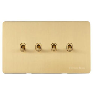 Vintage Range Satin Brass Switches & Sockets, X44 - 4 Gang Stockholm Toggle by Heritage Brass By M-Marcus