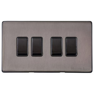 Vintage Range Satin Black Nickel Switches & Sockets, X66 - 4 Gang Rocker Switch by Heritage Brass By M-Marcus