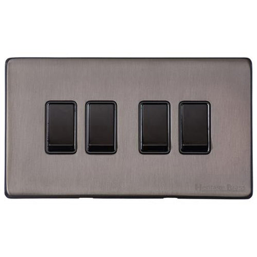 Vintage Range Satin Black Nickel Switches & Sockets, X66 - 4 Gang Rocker Switch by Heritage Brass By M-Marcus