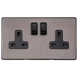 Vintage Range Satin Black Nickel Switches & Sockets, X66 - Double Socket (13 Amp) by Heritage Brass By M-Marcus