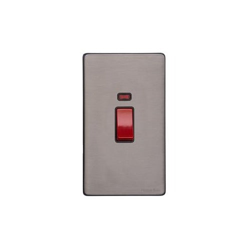 Vintage Range Satin Black Nickel Switches & Sockets, X66 - 45A DP Cooker Switch with Neon (tall plate) by Heritage Brass By M-Marcus