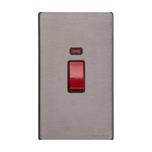 Vintage Range Satin Black Nickel Switches & Sockets, X66 - 45A DP Cooker Switch with Neon (tall plate) by Heritage Brass By M-Marcus
