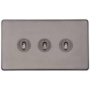 Vintage Range Satin Black Nickel Switches & Sockets, X66 - 3 Gang Toggle Switch by Heritage Brass By M-Marcus
