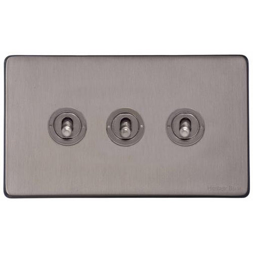 Vintage Range Satin Black Nickel Switches & Sockets, X66 - 3 Gang Toggle Switch by Heritage Brass By M-Marcus