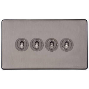 Vintage Range Satin Black Nickel Switches & Sockets, X66 - 4 Gang Toggle Switch by Heritage Brass By M-Marcus