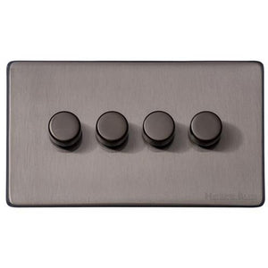 Vintage Range Satin Black Nickel Switches & Sockets, X66 - 4 Gang TED Dimmer (Compatible with LED Lamps) by Heritage Brass By M-Marcus
