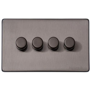 Vintage Range Satin Black Nickel Switches & Sockets, X66 - 4 Gang TED Dimmer (Compatible with LED Lamps) by Heritage Brass By M-Marcus