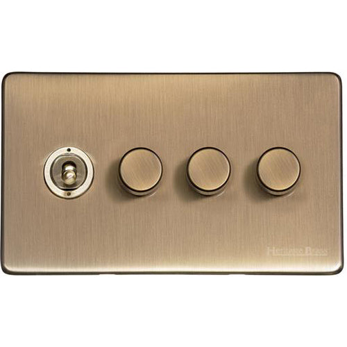Vintage Range Antique Brass Switches & Sockets, X91 - 4G Mixed Toggle Dimmer Switch 1xToggle 3xTED by Heritage Brass By M-Marcus