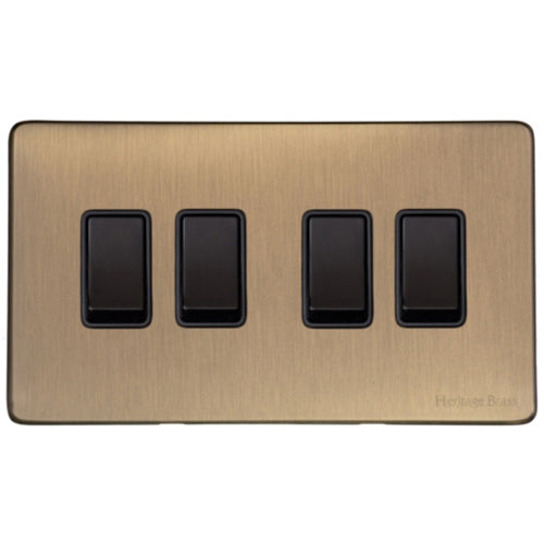 Vintage Range Antique Brass Switches & Sockets, X91 - 4 Gang Rocker Switch by Heritage Brass By M-Marcus